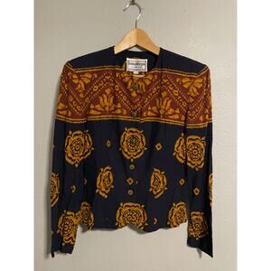 Vintage Donna Morgan Womens Top Size 4 Abstract Print Rayon Button Up Artsy 80s